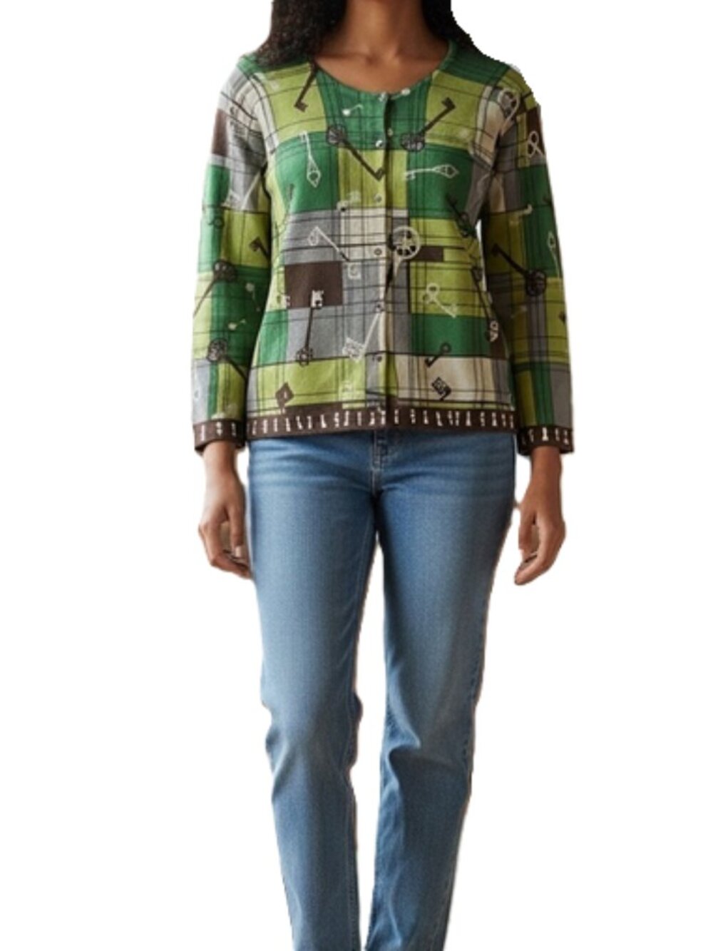 Cabi Green Keys Lock Style 861 Cardigan Sweater size M